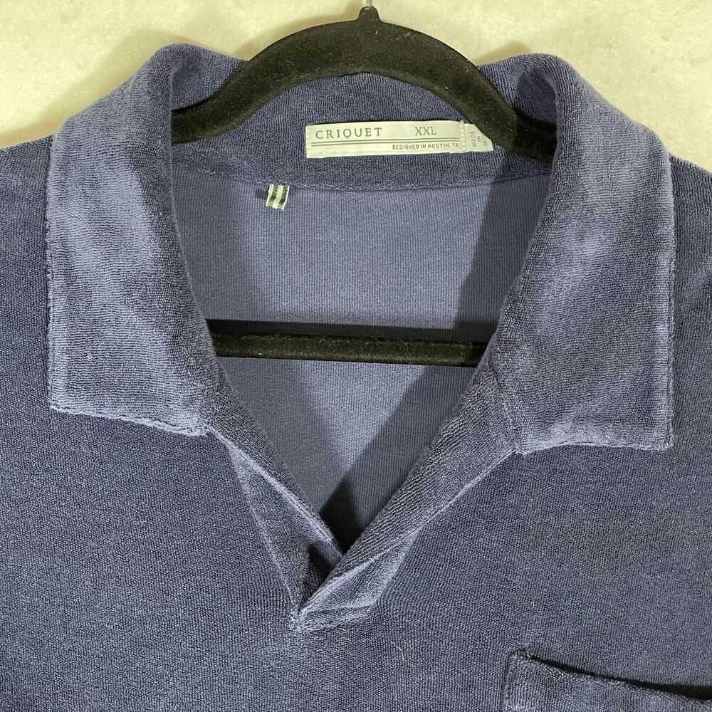 CRIQUET Mens XXL Blue Terry Cloth Polo Shirt Short Sleeve Pocket Golf Beach
